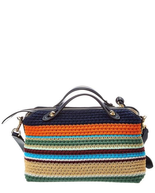 Fendi Blue By The Way Soft Medium Crochet & Leather Clutch