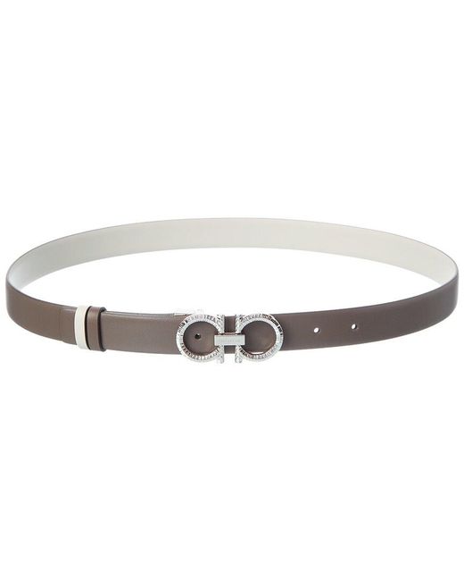 Ferragamo White Gancini Reversible Leather Belt
