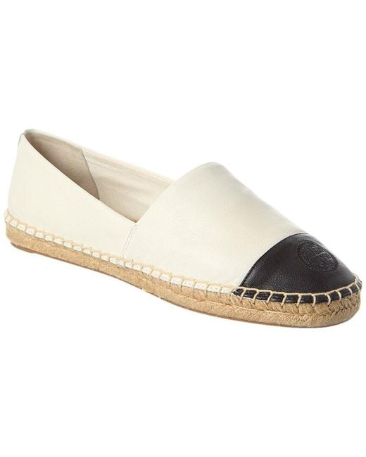 Tory Burch White Colorblocked Leather Espadrille