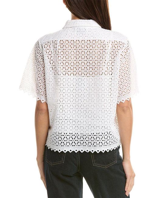 Merlette White Eyelet Cotton Button-Front Top