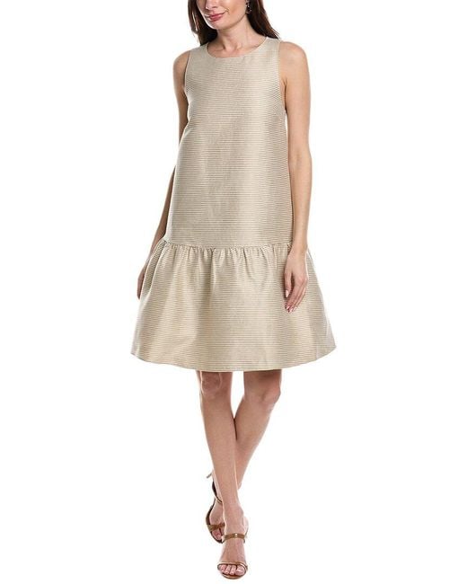Lafayette 148 New York Natural Sleeveless Drop Waist Linen & Silk-blend Dress