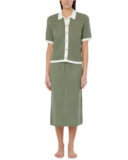 Onia Green Linen Knit Low Rise Midi Skirt