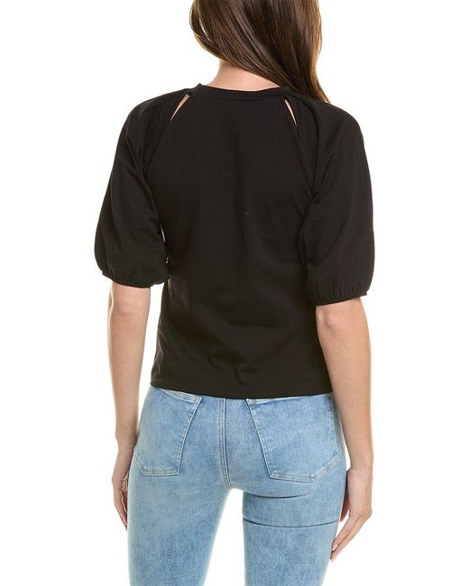 7 For All Mankind Black Power Rib Puff Top