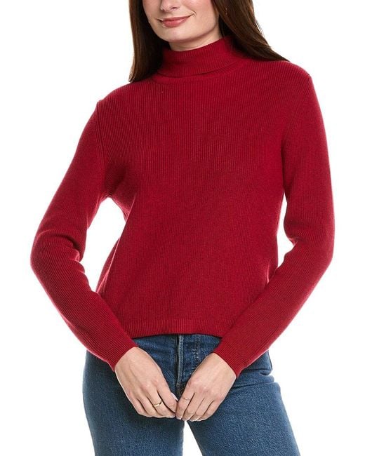 Hannah Rose Red Shaker Turtleneck Cashmere-Blend Sweater