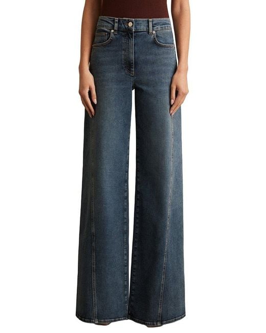 Reiss Blue Fern Twist Seam Wide Leg Jean