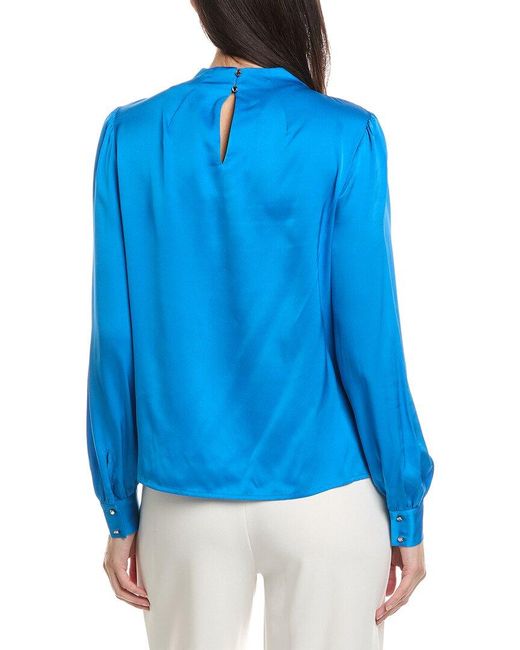 Tahari Blue Draped Novelty Silk-Blend Blouse