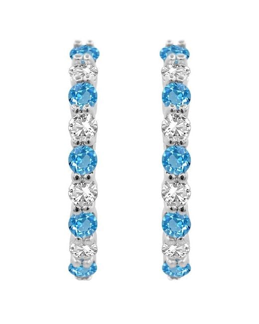 Lab Grown Gemstones Blue 0.80 Ct. Tw. Lab-Grown Topaz Hoop Earrings