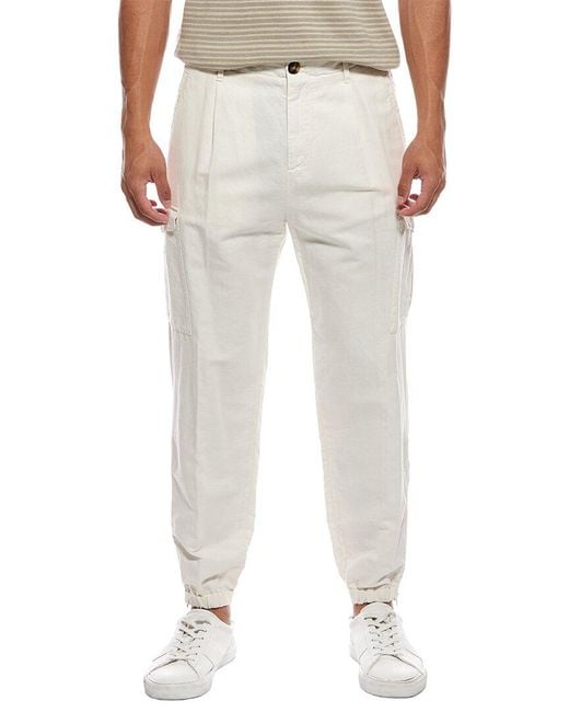Brunello Cucinelli White Linen-Blend Cargo Jogger for men