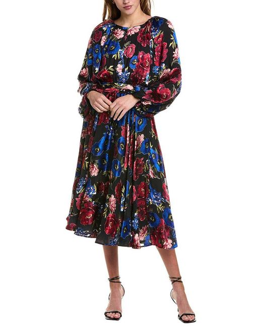 Tahari Blue Burnout Silk-blend Midi Dress