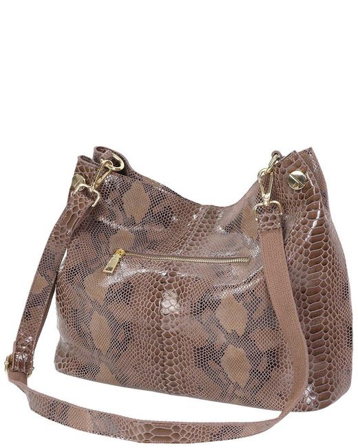 Tiffany & Fred Paris Brown Embossed Leather Hobo Bag