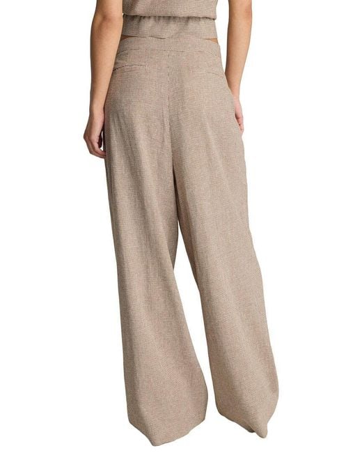 Kenneth Cole Natural High-Rise Fly Front Triple Pleat Wide Leg Linen-Blend Pant
