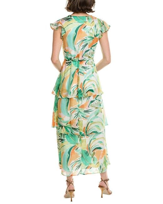Julia Jordan Green Satin Stripe Maxi Dress