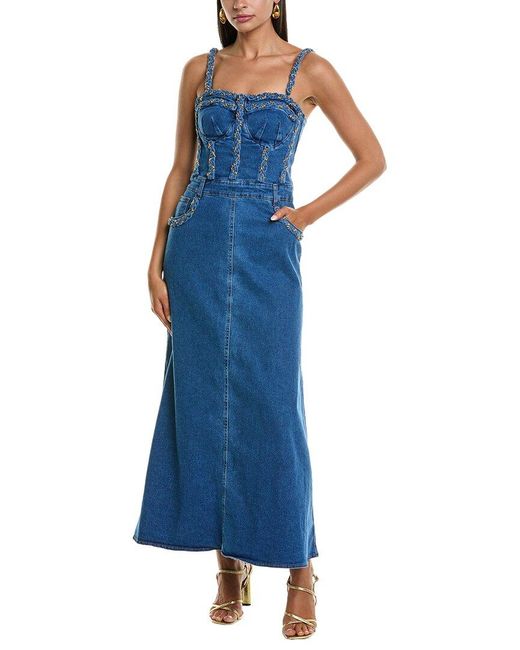 PATBO Blue Braided Denim Midi Dress