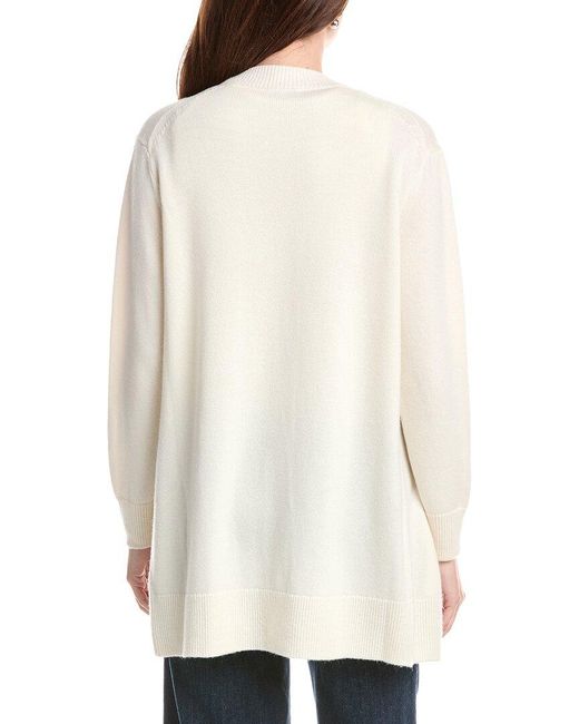 Lafayette 148 New York White V-Neck Button Front Wool & Cashmere-Blend Cardigan
