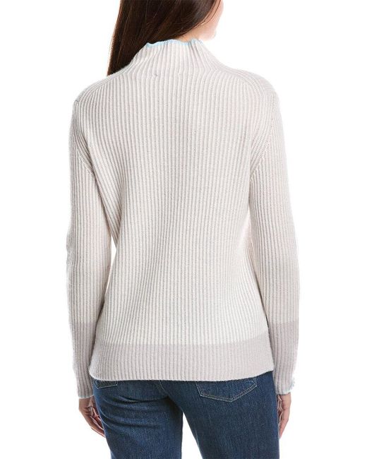 Forte White Plaited Rib Funnel Neck Cashmere Sweater