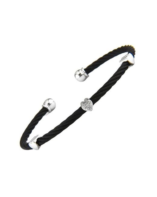 Diamond Select Cuts Metallic Heart 14K & Stainless Steel 0.01 Ct. Tw. Diamond Bangle Bracelet