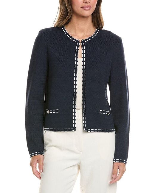 St. John Blue Ticking Trim Crew Jacket