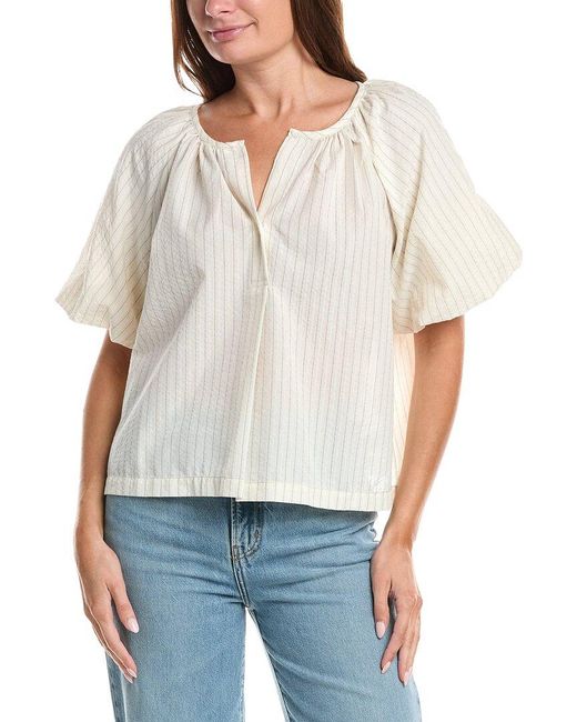 Max Studio White Bubble Sleeve Seersucker Shirt