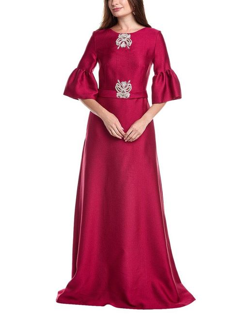 Reem Acra Red Trumpet Half-Sleeve Caftan