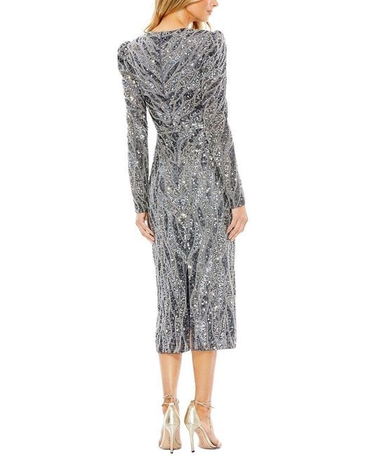 Mac Duggal Multicolor Embellished Faux Wrap Puff Sleeve Dress
