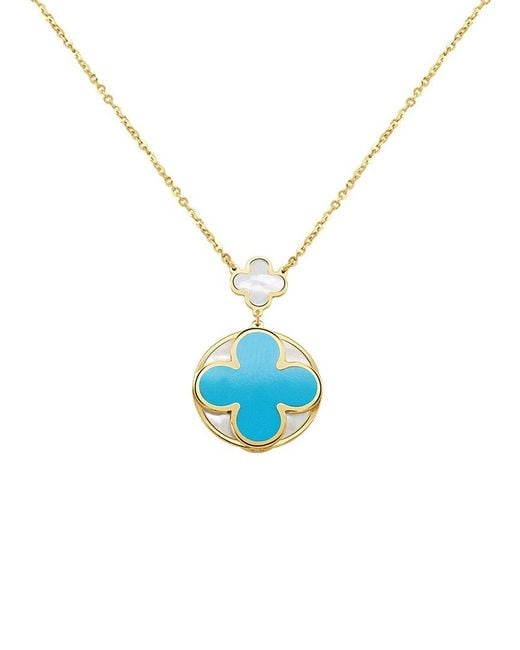 Italian Gold Blue 14K Gemstone Clover Pendant