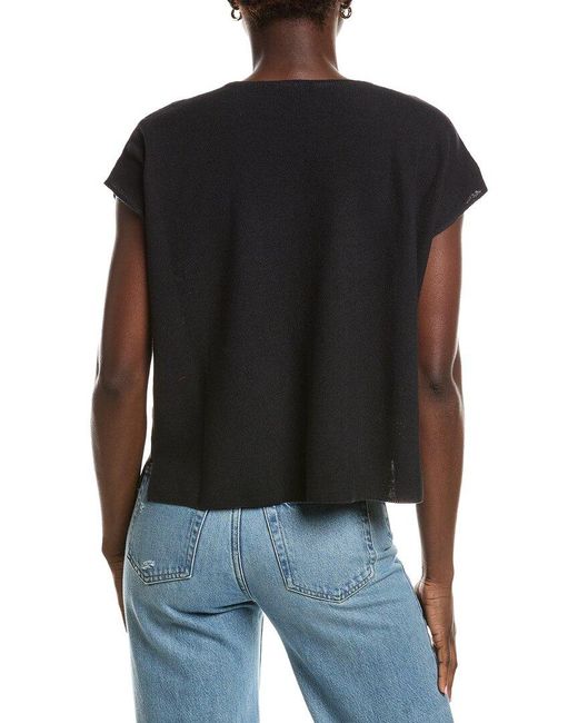 Eileen Fisher Black Crewneck Linen-Blend Boxy Sweater