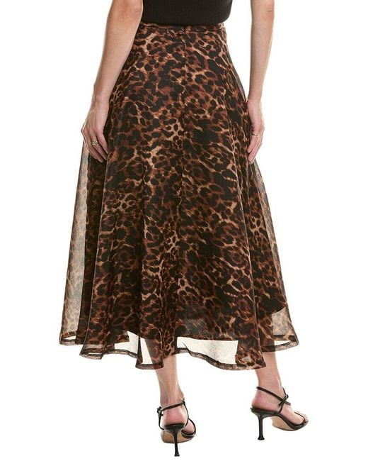 Anne Klein Brown Printed Organza Midi Skirt