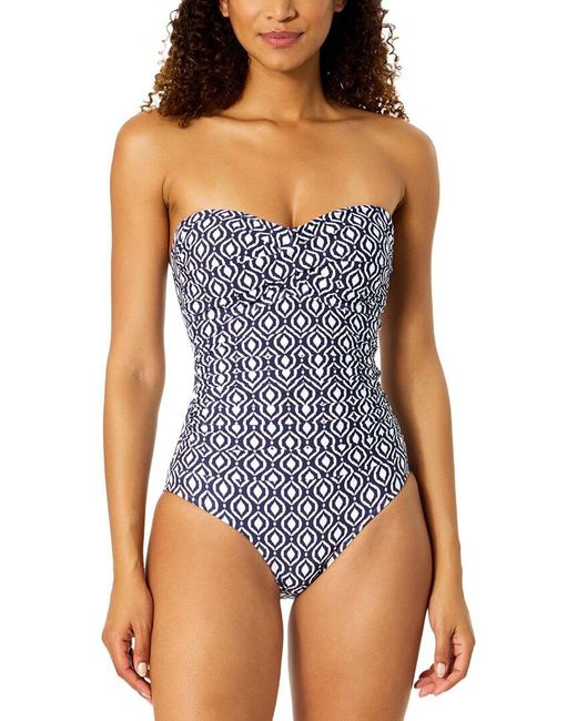 Anne Cole Blue Twist Front Strapless One-Piece