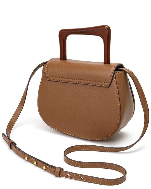 Tiffany & Fred Paris Brown Leather Top Wooden Handle Satchel