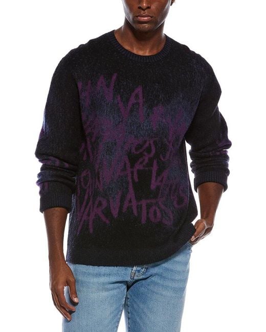 John Varvatos Blue Vinheta Wool & Cashmere-Blend Crewneck Sweater for men