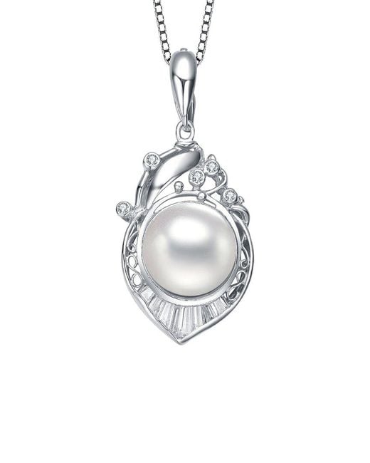 Genevive Jewelry White Silver Cz Pendant