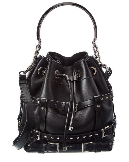 Jimmy Choo Black Bon Bon Leather Bucket Bag