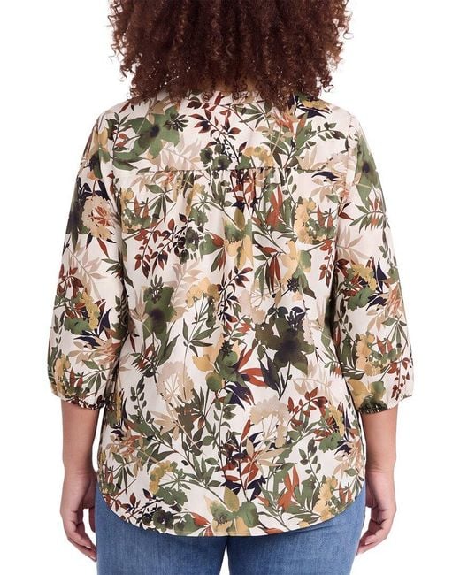 Jones New York Brown Plus Pleat Front Blouse
