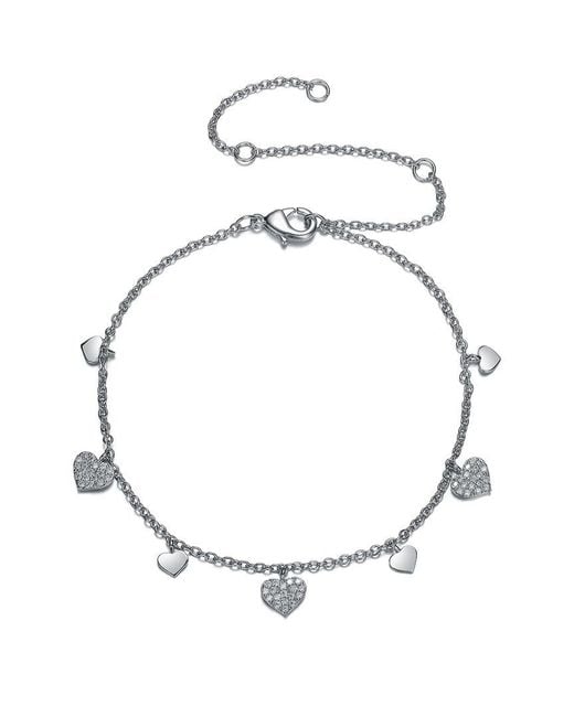 Genevive Jewelry White Silver Cz Heart Charm Bracelet