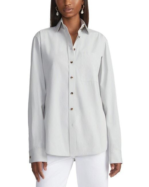 Lafayette 148 New York Gray High Collar Pocket Shirt