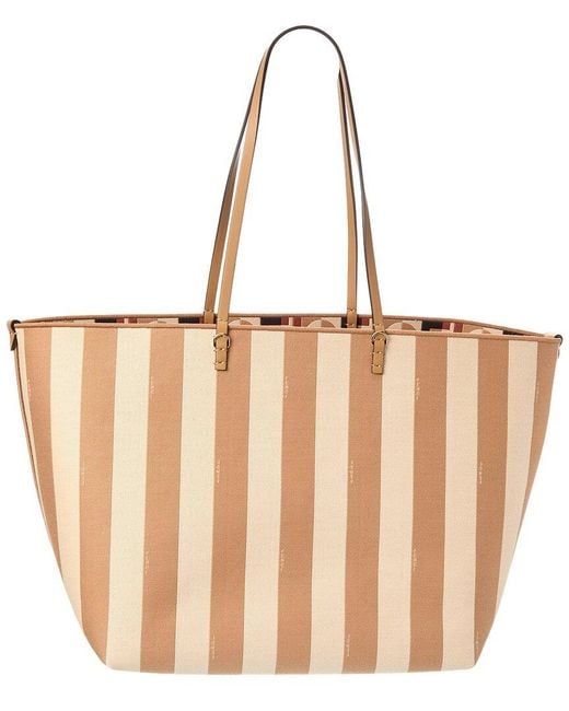 Fendi White Roll Large Canvas & Leather Tote