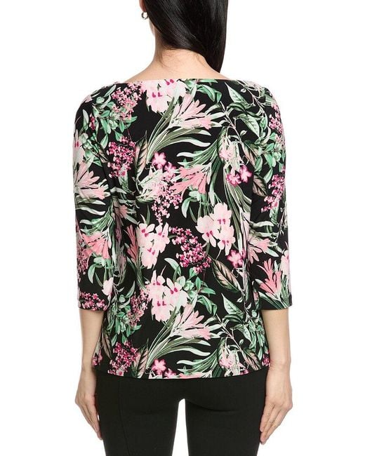 Jones New York Black Button Shoulder Print Top
