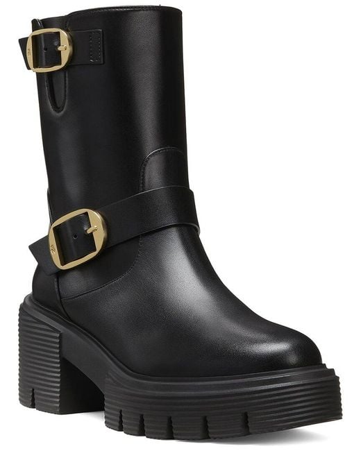 Stuart Weitzman Black Soho Leather Moto Bootie
