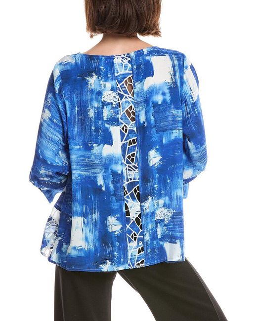 Lemon Grass Blue Printed Eyelet Contrast Blouse