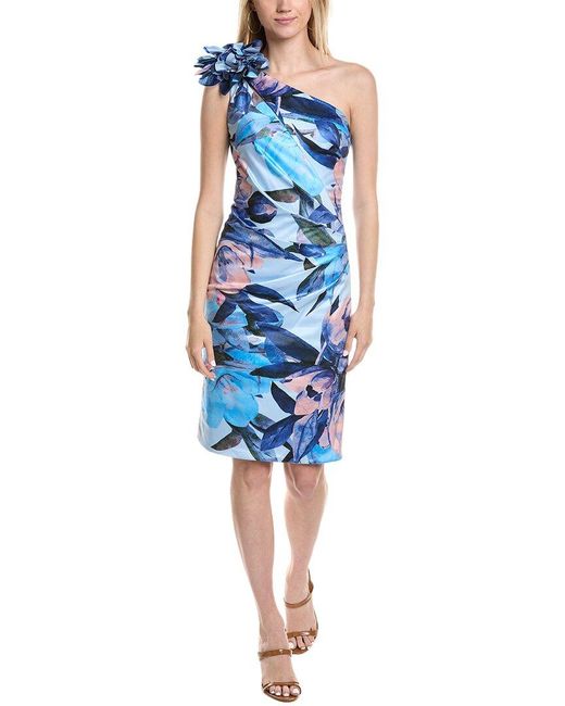 Rene Ruiz Blue One-Shoulder Scuba Cocktail Dress