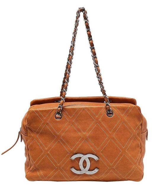 Chanel Brown Leather Triple Compartment Chain Shoulder Bag (Authentic Pre-Owned)
