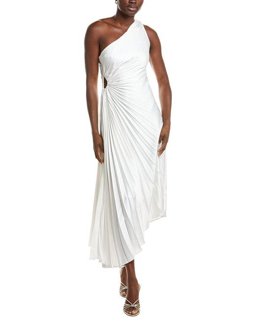 Nicole Miller White Accordion Pleated One-Shoulder Midi Dress