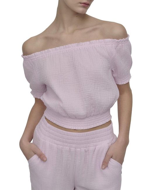 DKNY Purple Off The Shoulder Crop Top