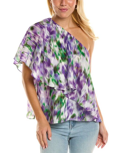 Tracy Reese Multicolor One-shoulder Cascade Blouse
