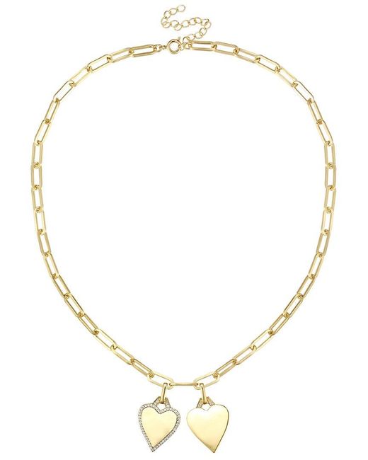 Rachel Glauber Metallic 14k Plated Cz Double Heart Necklace