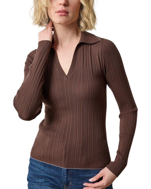Lilla P Brown Slim Fit Long Sleeve Rib Henley Sweater