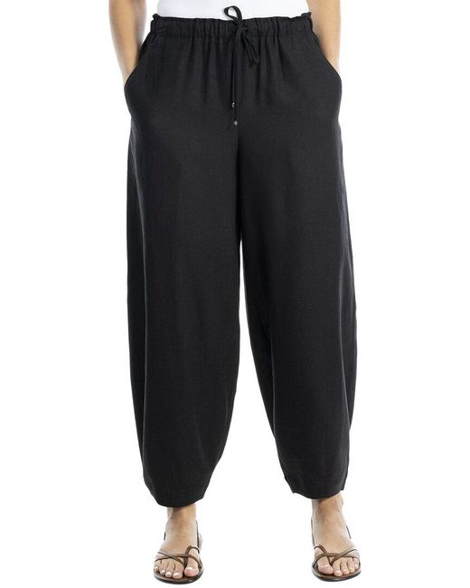 Max Studio Black Drawstring Linen-Blend Lantern Pant