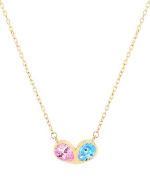 Gabi Rielle Multicolor 14k Over Silver Lovestruck Collection Cz Double Love Heart Necklace