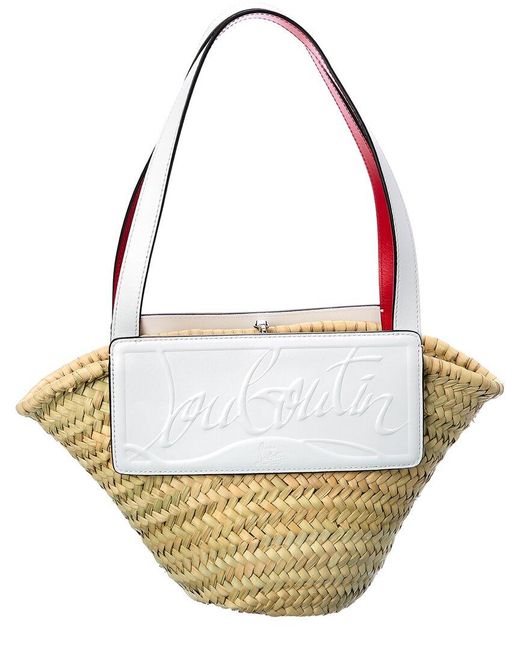 Christian Louboutin Metallic Loubishore Small Straw & Leather Tote