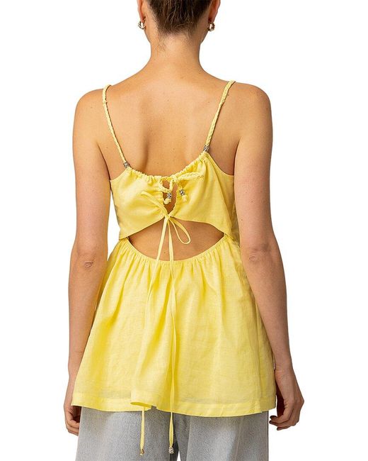 Line & Dot Yellow Calisto Linen-Blend Mini Dress